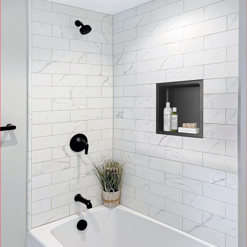 12-Inch Matte Black Stainless Steel Shower Niche