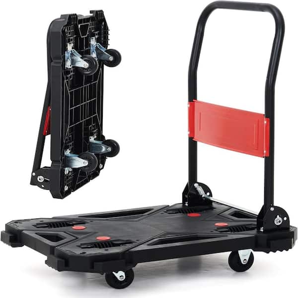 Collapsible Flatbed Platform Push Cart Dolly,360° Swivel Casters,Non‑Slip Deck,Space‑Saving Warehouse Trolley