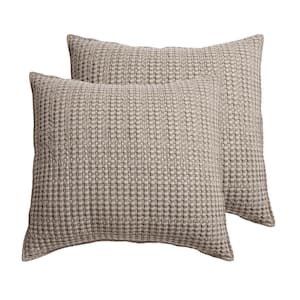 Mills Waffle Taupe Solid Cotton Waffle 26 in. x 26 in. Euro Sham (Set of 2)