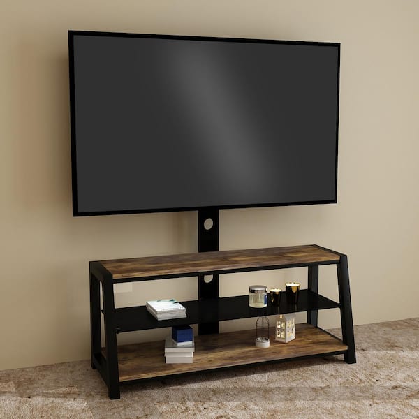 45.6 in. Black Entertainment Center Fits TV's up to 65 in. with Wooden, Glass Storage Height Adjustable Swivel TV Stand