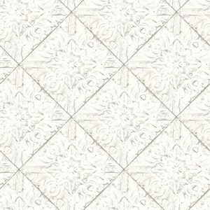 Brandi White Tin Tile White Paper Strippable Roll (Covers 56.4 sq. ft.)