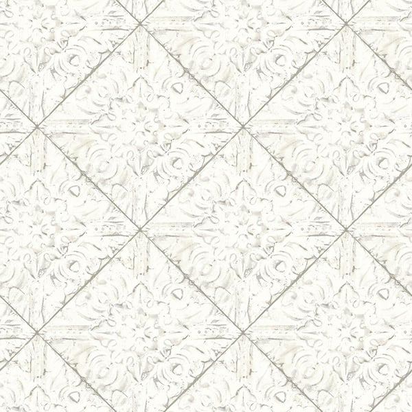 Brewster Brandi White Tin Tile White Paper Strippable Roll (Covers 56.4 sq. ft.)
