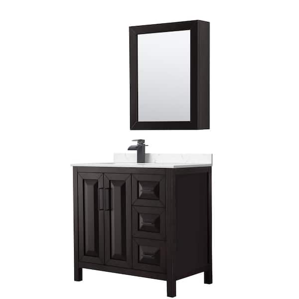 Wyndham Collection Daria 36 in. W x 22 in. D x 35.75 in. H SGL Bath Vanity in Dark Espresso with Carrara Cultured Marble Top and MC Mirror