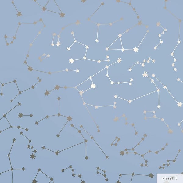 Novogratz Powder and Metallic Silver Constellations Vinyl Peel and Stick Wallpaper Roll (Covers 28 sq. ft.)