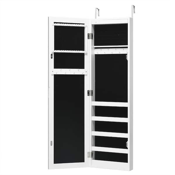 Costway Wall Door Mounted Mirrored Jewelry Cabinet Organizer Storage LED Light White