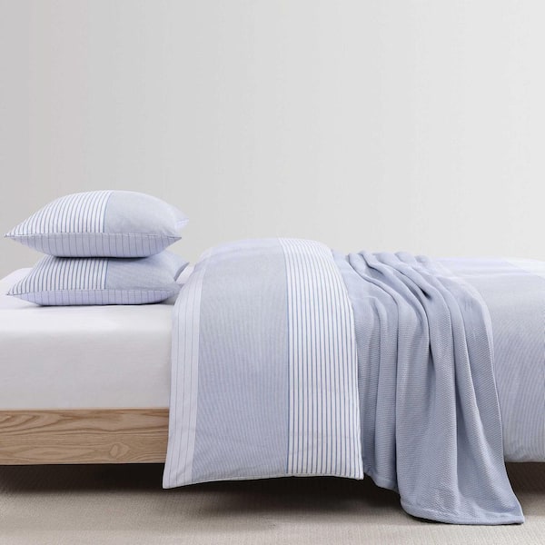 トミーヒルフィガー⚫︎カナダ⚫︎フラワー×ストライプ⚫︎掛け布団⚫︎枕カバー⚫︎Queen Tommy Hilfiger Modern Stripe 3-Piece White/Pale Blue/Dark Blue