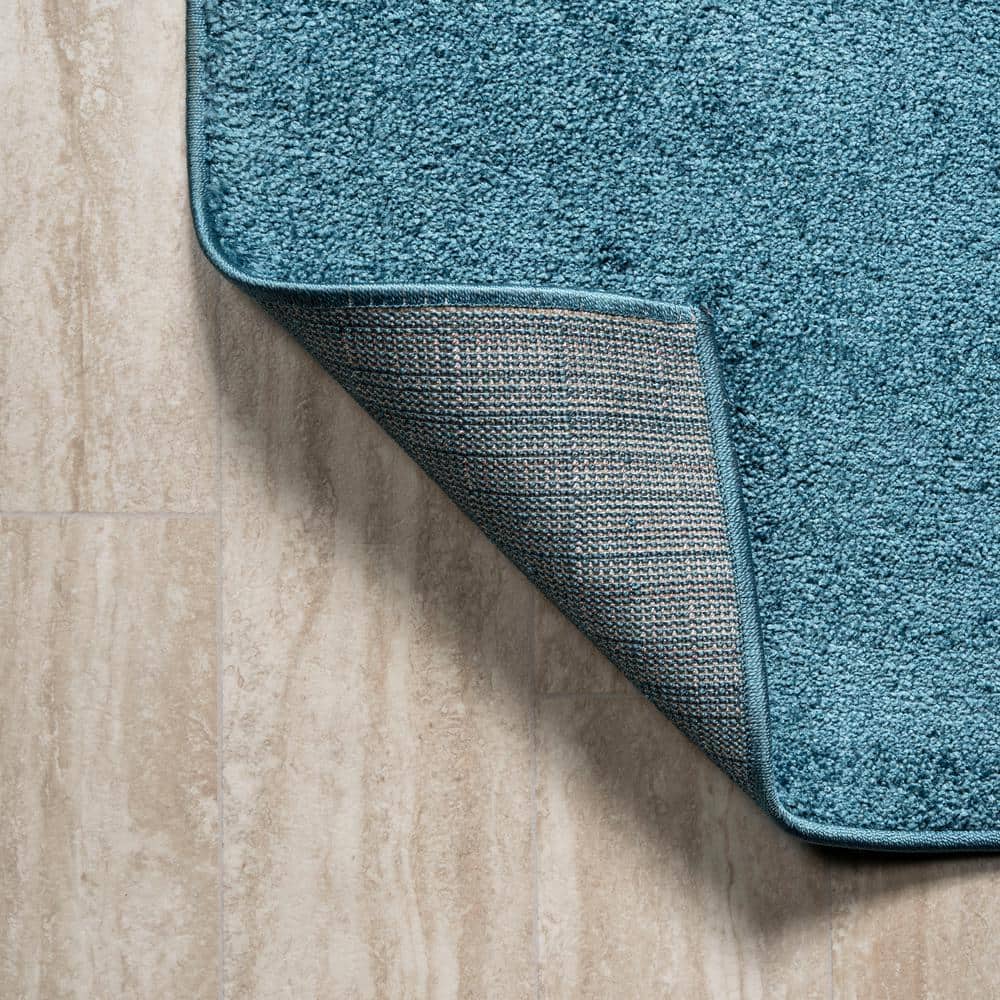 Turquoise Reversible Solid Synthetic Low-Pile Area Rug
