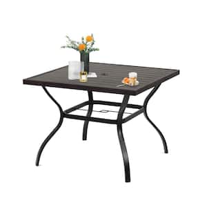 Wood-like Metal 37 in. Patio Square Outdoor Dining Table with 1.57 in. Umbrella Hole for Deck Porch Balcony Bistro