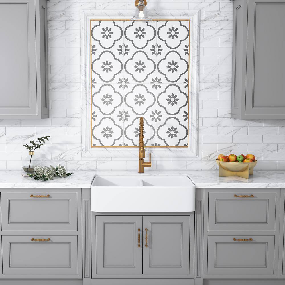 Trieste 32'' White Fireclay Double Bowl Farmhouse Sink