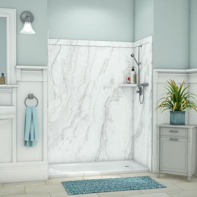 Composite Shower Walls Surrounds Showers The Home Depot - Cultured Granite Shower Wall Panels
