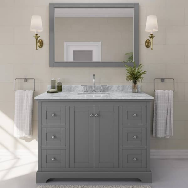 Wyndham Collection Avery 48 in. W x 22 in. D Bathroom Vanity in Dark Gray with Marble Vanity Top in White Carrara with White Basin