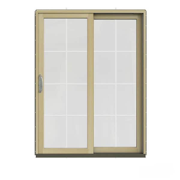 JELD-WEN 60 in. x 80 in. W-2500 Contemporary Desert Sand Clad Wood Right-Hand 8 Lite Sliding Patio Door w/Unfinished Interior