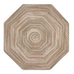 Ombre Briad Collection Beige 48" Octagonal 100% Cotton Chenille Reversible Indoor Area Rug