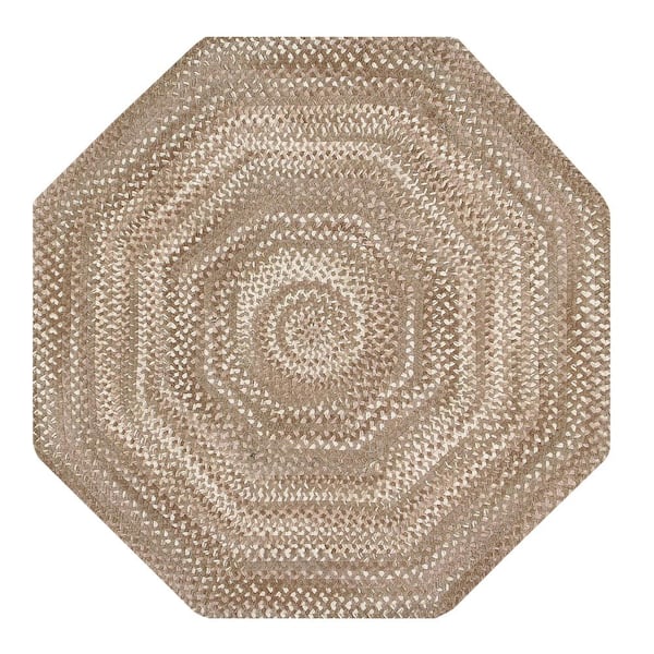 Ombre Briad Collection Beige 48" Octagonal 100% Cotton Chenille Reversible Indoor Area Rug