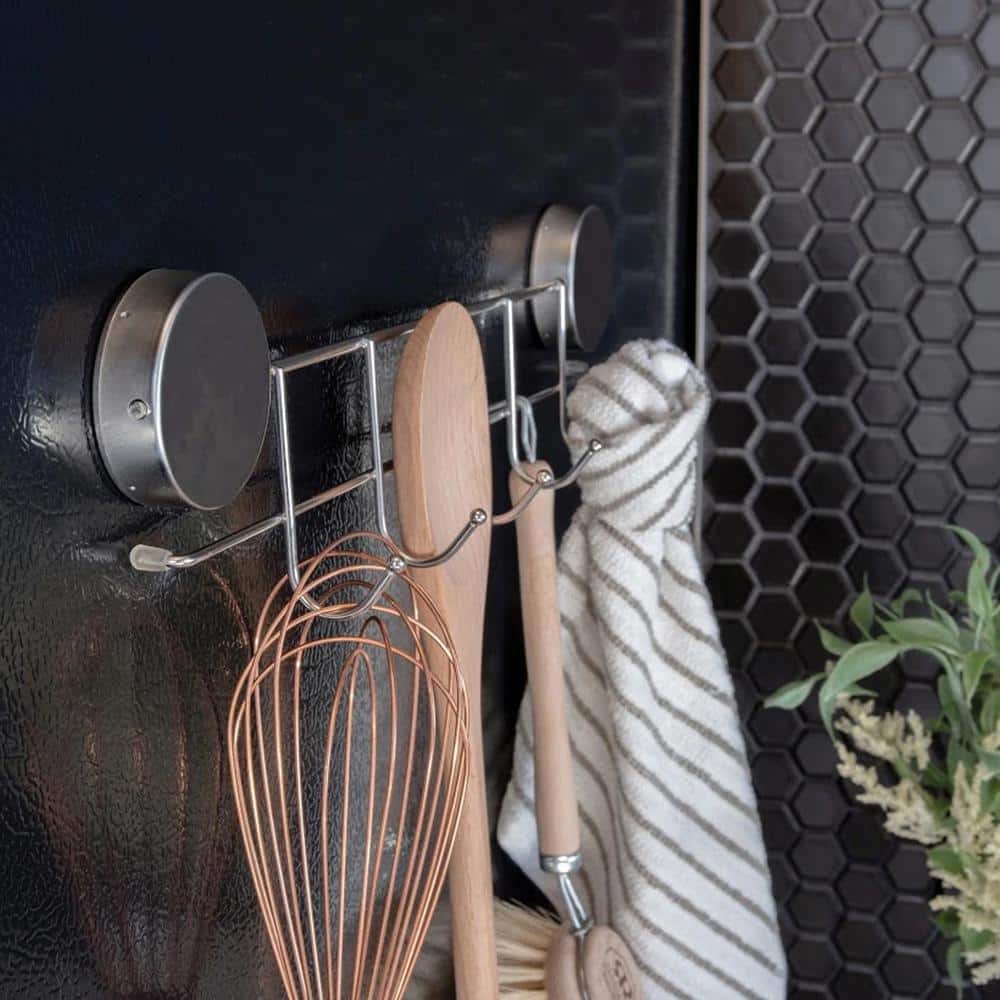 Stainless Steel Magnetic 5-Hook Key and Utensil Rack