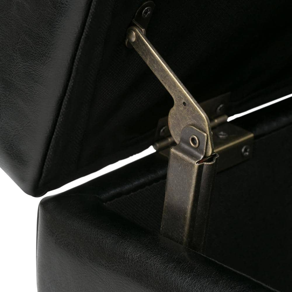Midnight Black Tufted Faux Leather Cocktail Ottoman with Tray & Storage