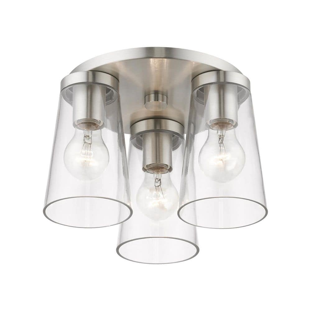 Cityview Brushed Nickel 3-Light Flush Mount with Clear Glass