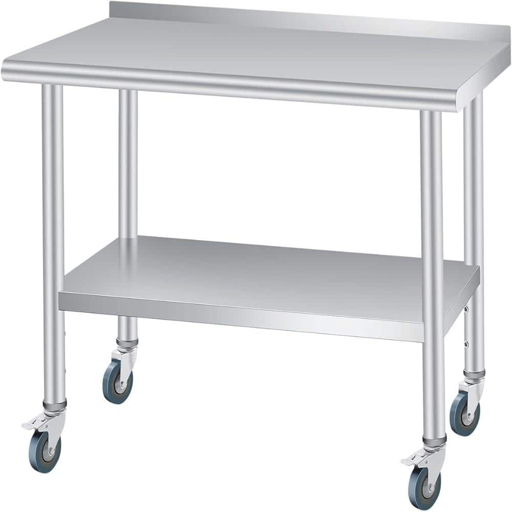 "60""x24""x35"" NSF Stainless Steel Work Table with Backsplash & Casters, Adjustable Undershelf Prep Station for Kitchen" price history on PriceWatchPro