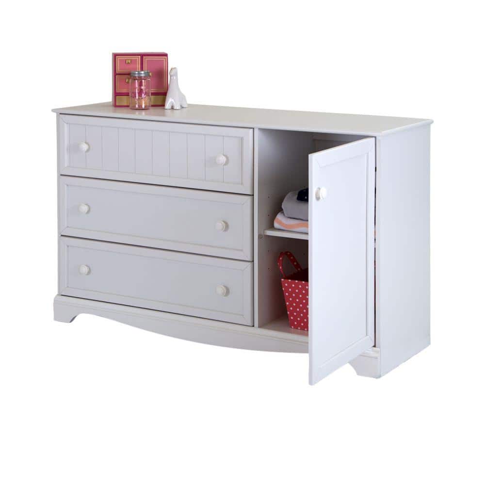 Savannah Cottage-Style 3-Drawer Combo Dresser in Pure White