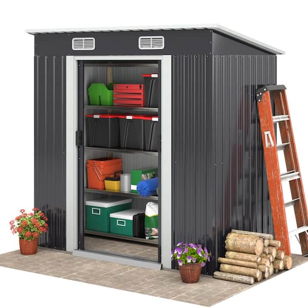 JAXPETY 6.4 ft. W x 4 ft. D Outdoor Storage Metal Shed Backyard Garden Galvanized Steel Shed with Lockable Doors (25.6 sq. ft.)