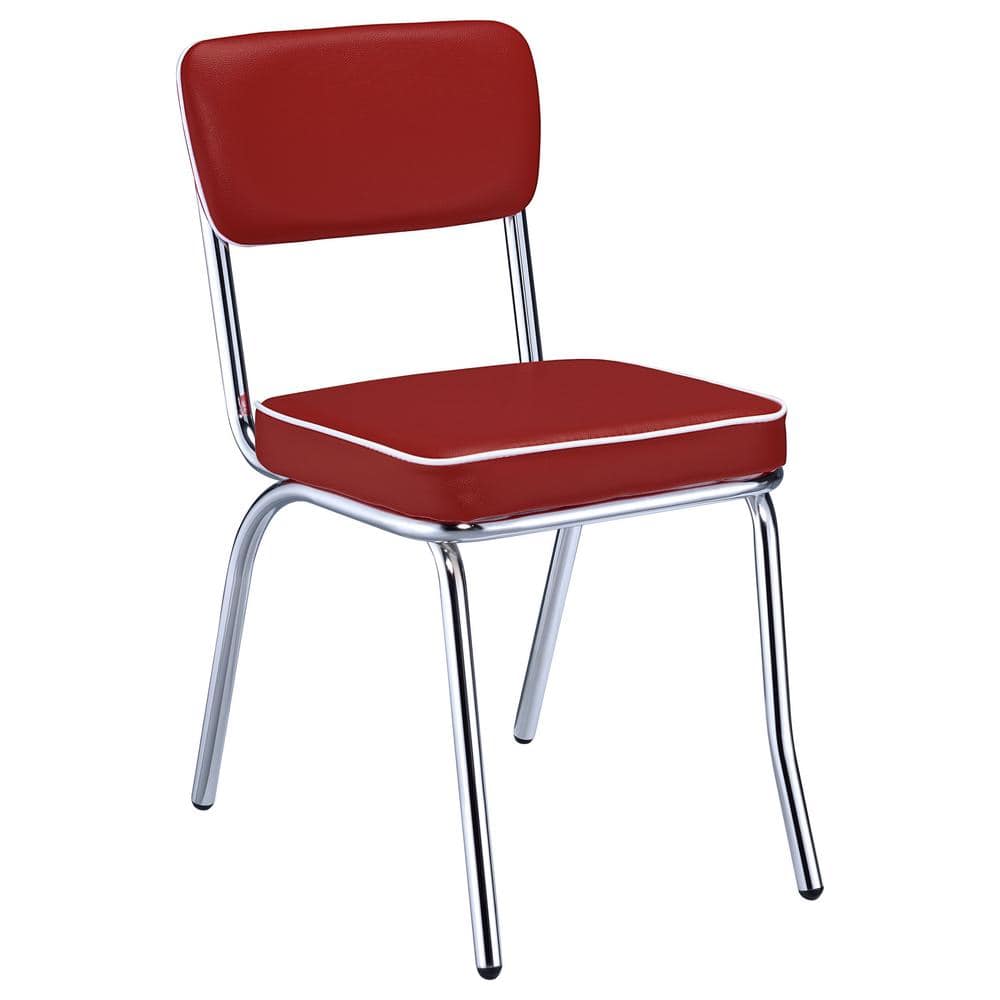 Retro Glossy White and Red Oval Dining Set with Chrome Legs
