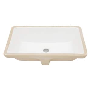 7.25 in . Ceramic Undermount Rectangular Bathroom Sink in White with Overflow