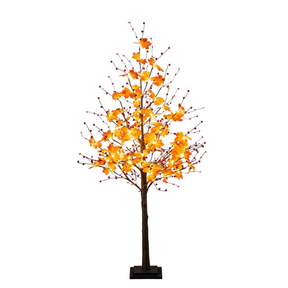 5 ft. Pre-Lit Autumn Maple Artificial Fall Tree with Berries and 96 Warm White LED Lights