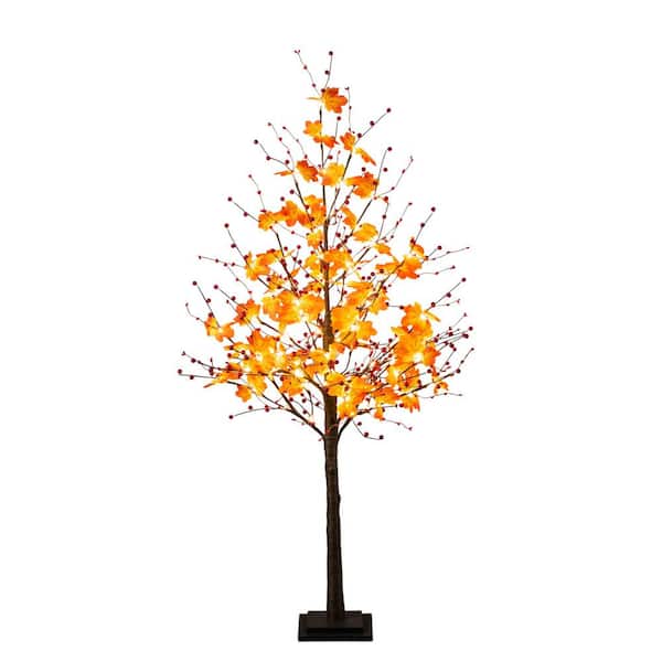 Nearly Natural 5 ft. Pre-Lit Autumn Maple Artificial Fall Tree with Berries and 96 Warm White LED Lights