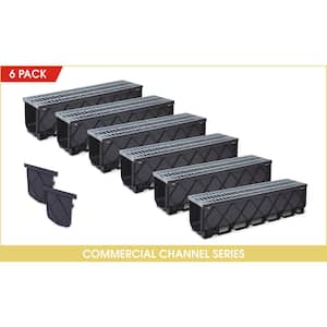 Pro Deep 10.75 in. x 40 in. High Capacity Channel Drain with Class B Steel Grate (6-Pack)