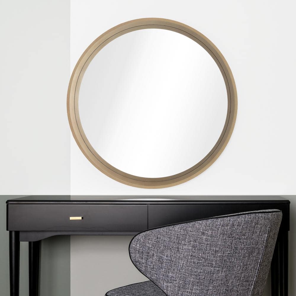 Natural Pine Wood Round Wall Mirror