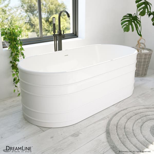 DreamLine Infinity Z 67 in. x 30 in. Freestanding Acrylic Soaking Bathtub with Center Drain in Polished Brass