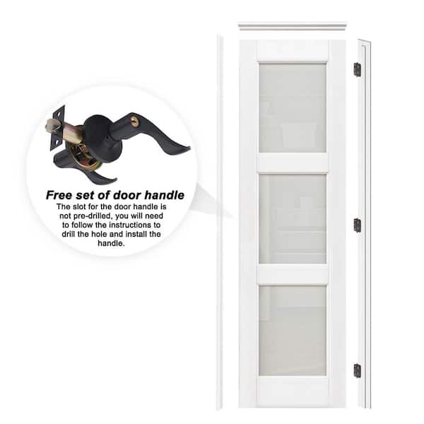24 in. x 80 in. 3-Lite Frosted Glass Right White Solid Core Wood Single Interior Door Kit with Quick Assemble Jamb