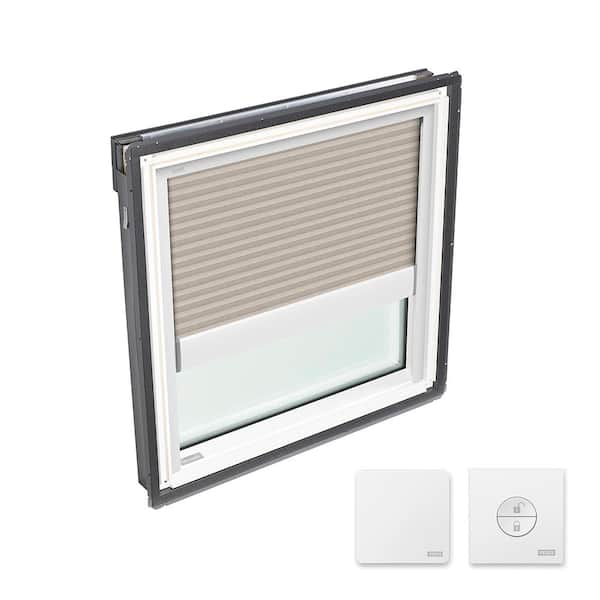 VELUX 21 x 26-7/8 in. Fixed Deck Mount Skylight with Laminated LowE3 Glass & Classic Sand Solar Powered Light Filtering Blind