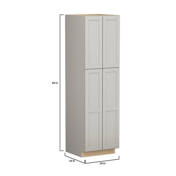 SIMPLY WOODMARK PRO Shaker Full Overlay 24 in. W x 24 in. D x 96 in. H Plywood Assembled Pantry Kitchen Cabinet in Stone Gray