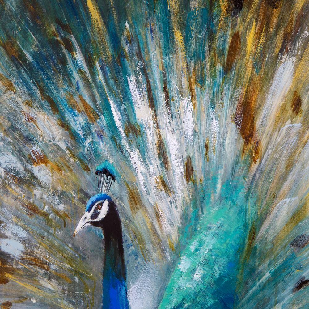 Peacock Prowess Blue and Brown Acrylic Canvas Artwork