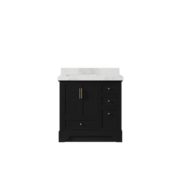 Willow Collections Alys 36 in. W x 22 in. D x 36 in. H Left Offset Single Sink Bath Vanity in Black with 2 in. Calacatta Nuvo qt Top