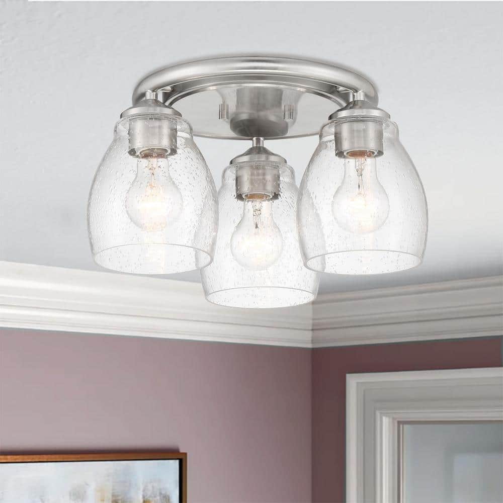 Winsley Brushed Nickel 3-Light Semi-Flush Mount with Clear Seeded Glass