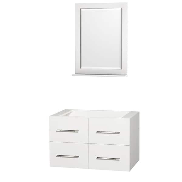 Wyndham Collection Centra 35 in. Vanity Cabinet with Mirror in White