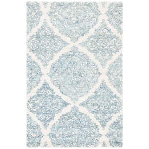 Abstract Ivory/Blue 2 ft. x 3 ft. Floral Damask Area Rug
