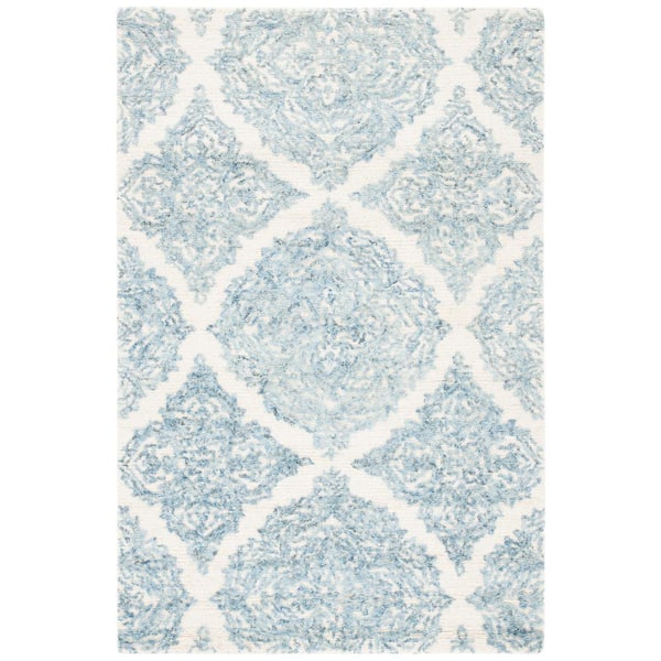 SAFAVIEH Abstract Ivory/Blue Doormat 2 ft. x 3 ft. Floral Damask Area Rug