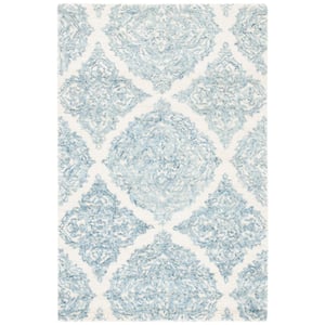 Abstract Ivory/Blue Doormat 2 ft. x 4 ft. Floral Damask Area Rug