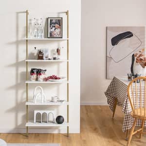 5 Tier Ladder Shelf 71'' Open Wall-Mounted Bookcase with Golden Steel Frame