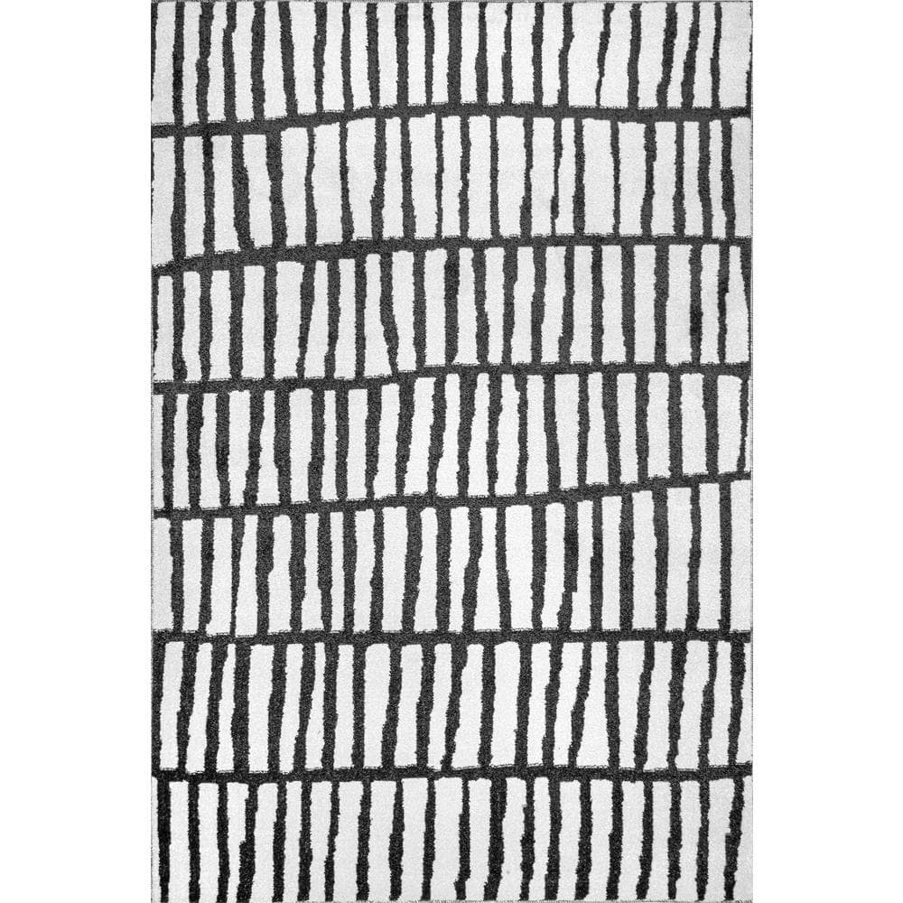 nuLOOM Quinlee Abstract Striped Black And White 5 ft. x 8 ft. Area Rug