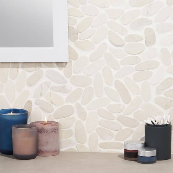 Countryside Sliced Flat Oval 11.81 in. x 11.81 in. White Floor and Wall Mosaic (0.97 sq. ft. / sheet)