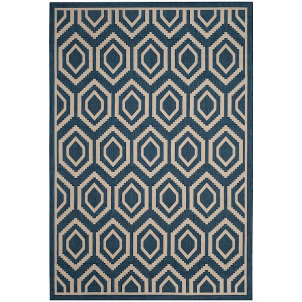 SAFAVIEH Courtyard Navy/Beige 5 ft. x 8 ft. Geometric Indoor/Outdoor Patio  Area Rug