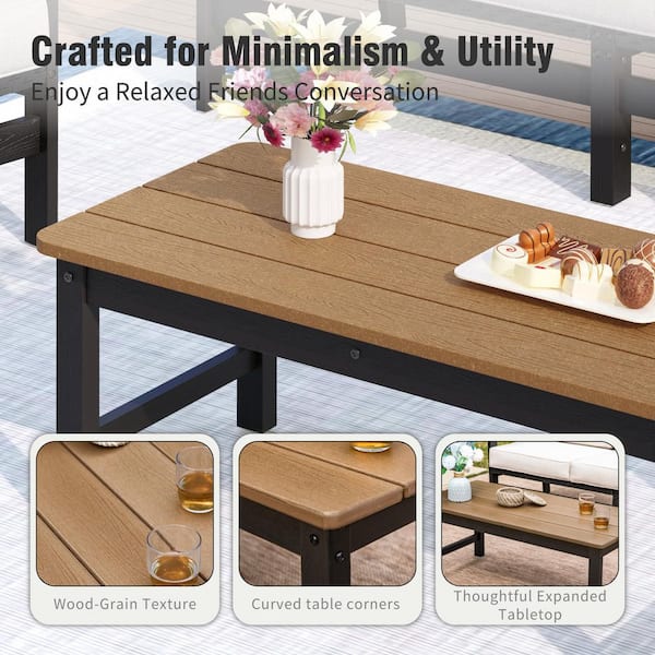 PHI VILLA Brown Rattan 4-Piece 5 Seat HDPE Plastic Outdoor Patio