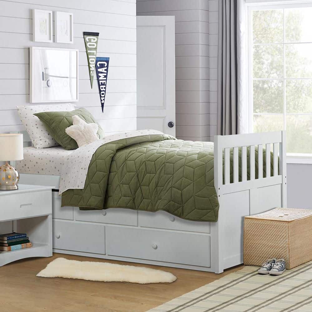 Lazzara Trill White Wood Frame Twin over Twin Trundle Daybed with