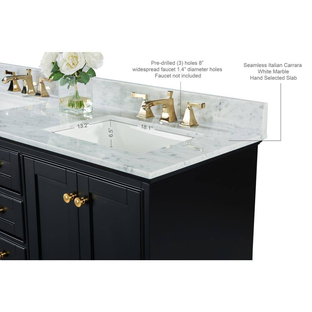 Audrey 60'' Black Onyx Double Bathroom Vanity with Marble Top