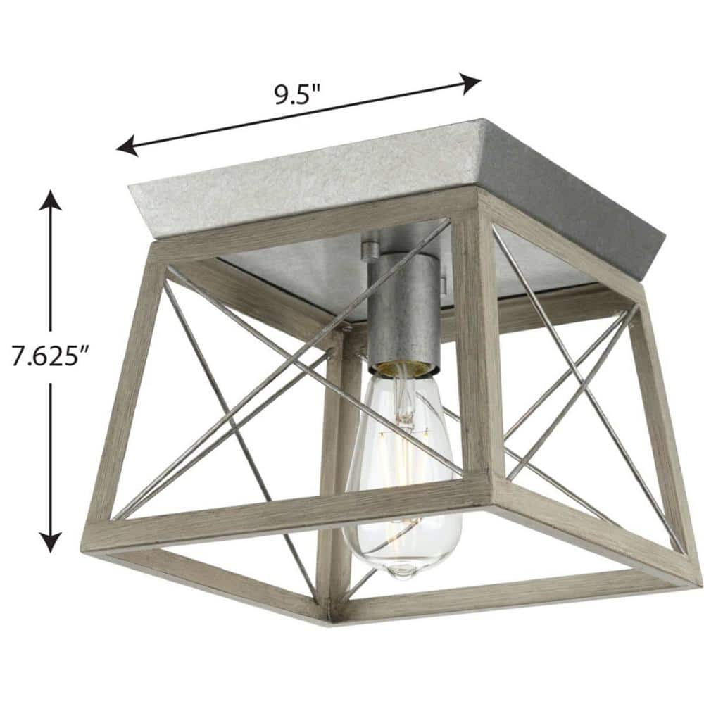Briarwood Bleached Oak and Galvanized Steel Farmhouse Flush Mount Light