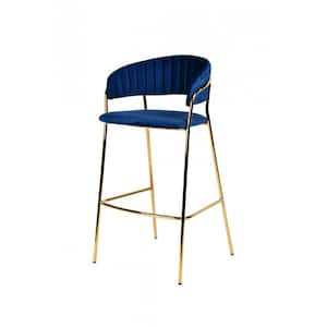 Charlie 30 in. Dark Blue Low Back Metal Bar Stool with Fabric Seat Set of Two